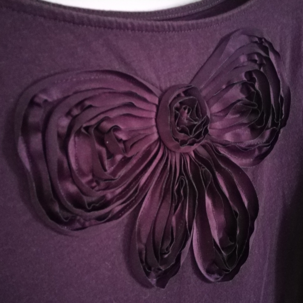 LOFT Plum 3/4 Sleeve Ribbon Bow Detail Scoop Neck Shirt Women's Small
